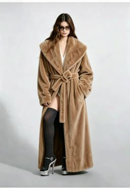 Long Coats Women Faux Fur Jackets Turn Down Collar Coat Thick Warm Y2k Streetwear Jacket Work Lace Up Tight Waist Autumn Winter