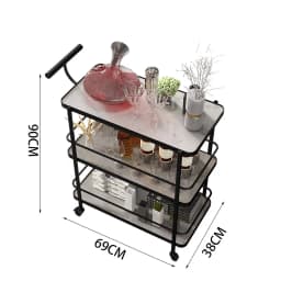 European Style Wine Trolley 3-Tier Kitchen Storage Rack Hotel Mobile Serving Cart Iron Home Dining Cart