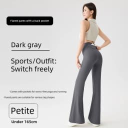Women Bootcut Shark Yoga Flare Pants With Back Waist Pocket Fitness Workout Leggings Casual Sports Long Pants High Waist Trouser