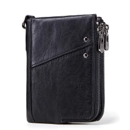 RFID Card Holder Wallet for Men Genuine Leather Small Money Bag Luxury Double Zipper Coin Pocket Quality Male Clutch Carteira