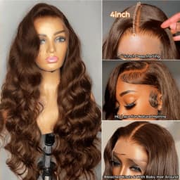 Body Wave 34 Inch 13x4 Chocolate Brown HD Lace Front Wigs Human Hair Brazilian Colored 13X4 Transparent Lace Front Wig Body Wave