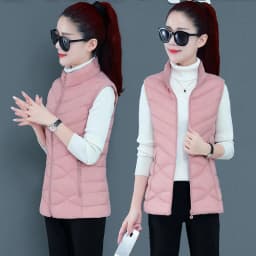 Solid Short Style Vest for Women Cotton Padded Women's Winter Sleeveless Jacket with Zipper Stand Collar Casual Coats
