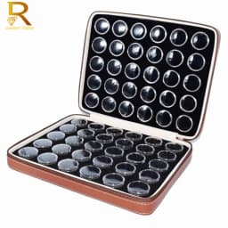 Loose Gemstones Jewelry Display Box Beads Organizer Container Round Gem Box PU Leather Diamond Exhibition Storage Carrying Case