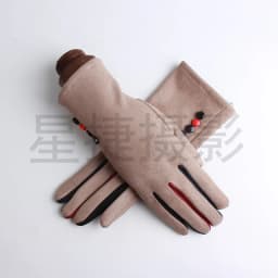Winter Female Single Layer Warm Cashmere Full Finger Button Cycling Mittens Women Suede Leather Touch Screen Driving Gloves J23