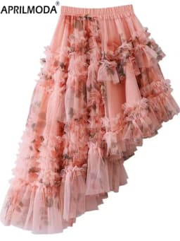 French Style Holiday Ruffle Irregular Midi Long Party Skirt Ball Gown Multi Layer Mesh Fashion Gauze Tutu Elegant Vintage Skirts