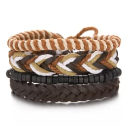 4Pcs/Set Braided Wrap Leather Bracelet for Men Women Vintage Yin Yang Infinity Wood Beads Charm Bracelets Male Wristband Jewelry