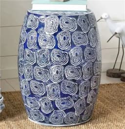White Porcelain and Drawn Blue Shoe Hand Changing Stool Ceramic Drum Bathroom Neoclassical Imitation Sitting Stool Low Round