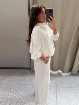 Casual Women's White Jacket Pants Set Loose Stand Collar Full Sleeve Single Breasted Jackets Wide Leg Pant 2026 Spring Suit