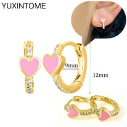 925 Sterling Silver Needle Pink Crystal Heart Hoop Earrings for Women Fashion Geometric Pendant Earrings Luxury Jewelry Gifts