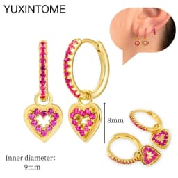 925 Silver Ear Needle Rose Red Hoop Earrings For Women Exquisite Water Drop/Flower/Heart Crystal Piercing Huggie Earring Jewelry