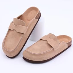 Comwarm Cow Suede Women Clogs With Adjustable Buckle Cork Footbed Leather Mules Comfort Slip on Women Slippers Summer Cork Clogs
