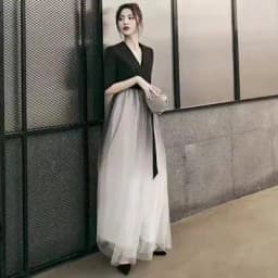 Ele Long Bla Evening Gown Women's 2025 New Sle adual Color Dinner Par Queen Aosphere Maxi Length Evening Dr