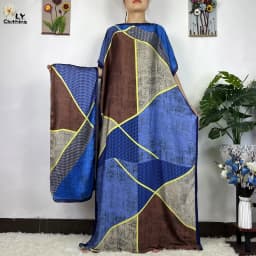 2023 New African Fashion Short Sleeve Colored Pattern Dubai Women Summer Real Silk Soft Printing Loose Tradition Muslim Dress