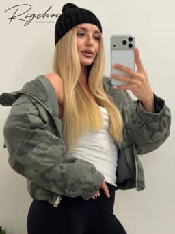 Camo Print Hooded Puffer Jacket Chic Zip Up Stand Collar Elastic Cuff Warm Cropped Coat 2026 Women Winter Commute Street Jackets
