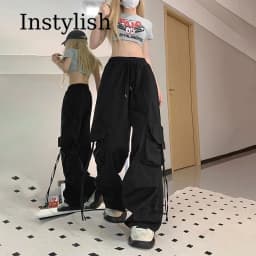 American Women's Overalls Retro Quick Drying Summer High Straight Wide Leg Streamers Loose Casual Floor Length Trousers Trend