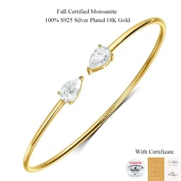 COSYA 2CT Pear Moissanite Open Bangles Bracelet for Women S925 Silver 18K Gold Plated WaterDrop 2 Stone Adjustable Fine Jewelry