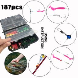 187/263 pcs Fishing Tools Accessories Kit Jig Hooks Fishing Sinker Weights Swivels Snaps Connectors with Fishing Tackle Lure Box