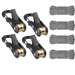 Rope Set with Roller Tensioner, Metal Pulley Camping Tent Securing Rope, Equipped with Safety Lock, Adjustable Rope Hook Fastene