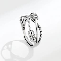 Vintage Round Beads Rotating Anti Stress Ring For Women Twisted Fidget Metal Spinner Anxiety Relief Spinning Ring Bague Femme