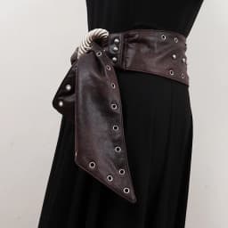[EAM] Pu Leather Coffee Tassels Irregular Long Wide Belt Personality Women New Fashion Tide All-match Spring Autumn 2026 1DH8694