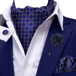 Hi-Tie 4pcs Mens Paisley Ascot With Brooch Black Blue Gold Beige Cravat Tie Hanky Cufflinks for Wedding Business Prom Gift
