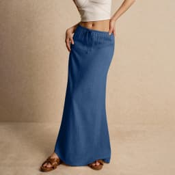 Women's Basic Versatile Drawstring Low Waist A Line Casual Skirts Sexy Tight Solid Color Bodycon Long Maxi Skirts