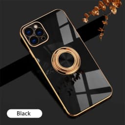 Luxury Plating Silicone Case For iPhone 16 15 14 13 12 11 Pro Xs Max Mini SE XR 8 Metal Ring Holder Stand Shockproof Soft Cover