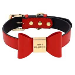 Personalized Dog Name Collar Soft PU Leather Puppy Cat Bowknot Necklace Anti-lost ID Collars for Small Medium Large Dogs Cats