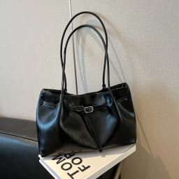 Vintage Brown Leather Tote Bag with Beaded Bag Charm Buckle Detail Large Capacity Shoulder Purse for Work Commuter Daily Use