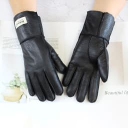 Women's Thickened Winter Sheepskin Fur Gloves Windproof Warm Outdoor Motorcycle Riding Color Leather Finger Gloves