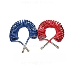 Spiral Spring Reinforced Air Brake Hose, Double Layer PU Coiled Line for Truck & Trailer - Black Red Yellow