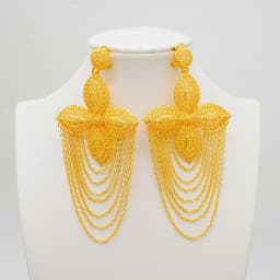Luxury African Gold Color Tassel Drop Dangle Earring For Wedding Party Jewelry Dubai Arabic Indian Copper Long Hanging Earrings