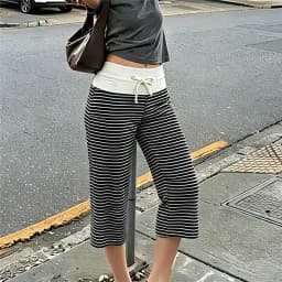 Women Y2K Aesthetic Cropped Lounge Pants Color Patchwork Elastic Drawstring Waist Casual Capri Pants Summer Casual Streetwear
