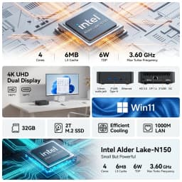 2026 New Portable Gaming Mini PC Intel N150 Core i3 6th Office/home Computer BT5.2 Wi-Fi 6 Mini PC 16/32GB RAM 2TB SSD Computer