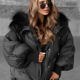 Oversized Faux Fur Hood Padded Jacket Women's Full Sleeve Zippers Loose Coats 2025 Autumn Winter Lady Thick Warm Outerwear