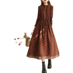 Spring Floral Print Maxi Dr Women's Clothing Vintage Forest System Cut Label Large Swing Dr Long Sve round Ne A-Li...