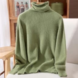100% Pure Mink Fur Sweater Women's Pullover High Neck Knitted Sweater Autumn Winter New Item Pile Collar Thick Soft Base Sweater