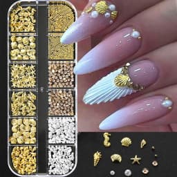 12Grids Moon Star Nails Gold Metallic Nail Sequins Charms 3D Nail Art Tips Decoration 3D Metal Moon Star Sun Bead Rivet Nail Je