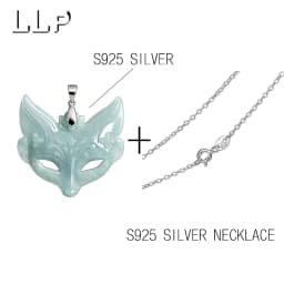 Lady's Natural Blue Jade Fox Face Pendant, With S925 Silver Clasp And Silver Chain Lucky Charm Jewelry Gift