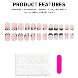 24pcs Short Square Shaped False Nails Black White Zebra-printed Polka Dot French Style Press On Nails Sweet DIY Manicure Art