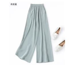 Tcyeek 100% Natural Silk Pants Women Summer Clothes Casual Elastic Waist Wide Leg Pants Solid Color Woman Trousers Streetwear