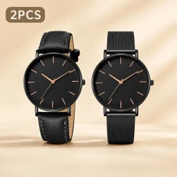 Luxury Simple Couple Watches Set 2Pcs Thin Round Dial Mesh Strap & Leather Band Quartz Wristwatches For Men Women Couple Gift