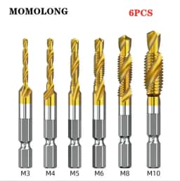 M3 M4 M5 M6 M8 M10 Tap Drill Bits 1/4 Hex Shank Machine Hand Taps Titanium Coated HSS Drilling Tap Bits Thread Screw Tools