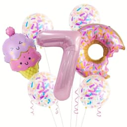 7-Piece Set of Cute Pink Donut Candy Foil Balloons 40inch Ice Cream Themed Birthday Party Scene Decoration Photo Props Indoor and Outdoor Decoration Cool Summer Gifts Anniversary Supplies, Halloween Decorations, Christmas Decorations, Birthday Celebrations, Fun Party Themes, High-Quality Lightweight Balloons, Party Balloon Sets, Event Decorations, Great Gift Options