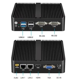 X30G Fanless Industrial Mini PC Intel Celeron N5095 2x Gigabit Ethernet 2x COM RS232 M.2 NVMe SSD 4x USB WiFi Windows 10 Linux