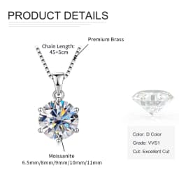 Rrjzz 1CT-5CT Solitaire VVS1 D-Color Moissanite Pendant Necklace for Women 6.5mm-11mm Lab Imitation Diamond GRA Jewelry Gifts