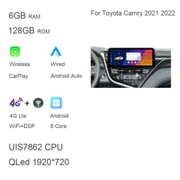 DSP 12.3" QLED 720P 360 8G+256G Carplay Android 14.0 Car DVD Player GPS DSP WIFI Stereo autoradio For Toyota Camry 2021 2022
