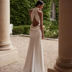 Customized New Pleated Satin Halter Long Wedding Dress Sexy High Slit Backless Beach Bridal Gown Mermaid  Bridal Gown