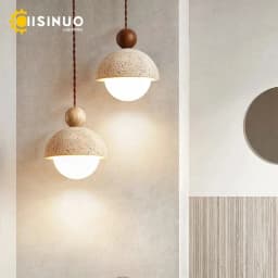 Natural Cave Stone Pendant Light LED Yellow Travertine Bedside Hanging Lighting Fixture for Restaurant Bedroom Living Room Decor