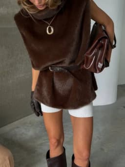 Casual Stand Collar Solid Fur Vest Women Chic Sleeveless Waist Cinching Lace Up Thick Top Fashion Lady New Business Commute Tops